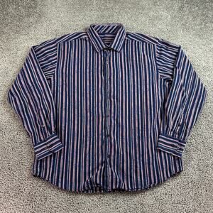 Tommy Bahama Shirt Mens XL Blue Pink Striped Silk Blend Casual Button Up